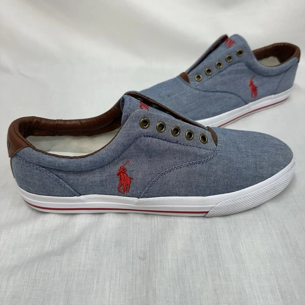 Polo Ralph Lauren Sz 12D Vito Sneakers Blue Chambray Red Pony Shoes Resort Wear